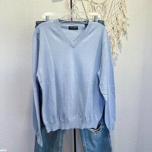 John Bartlett Consensus Blue V Neck Sweater Cotton Pullover Unisex Size L